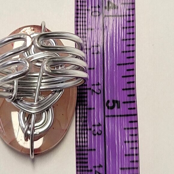 Pink Gemstone Ring with Veins Adjustable Band - Unique, One Of A Kind - Picture 7 of 11